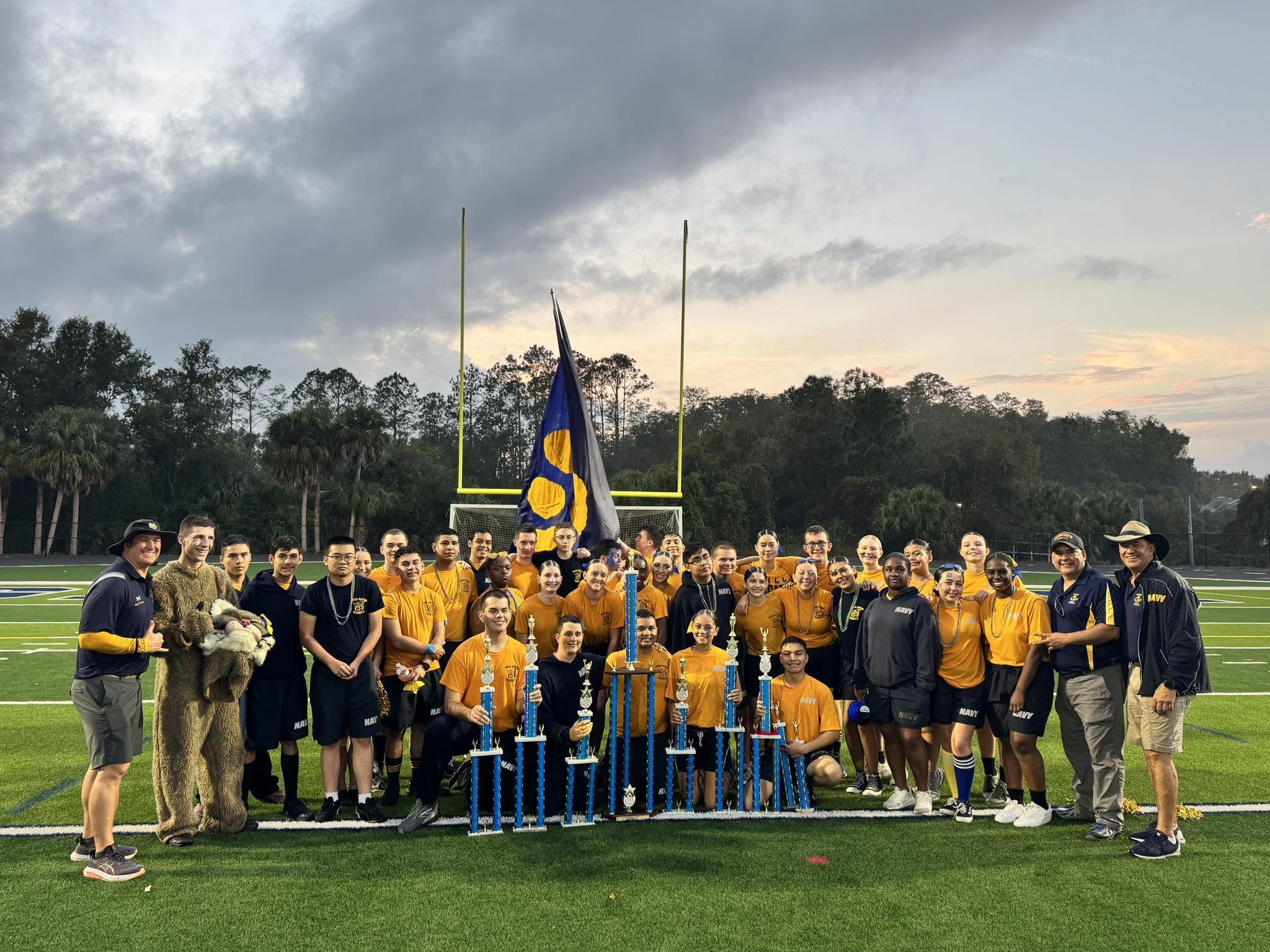 Boca NJROTC drill team celebrating a competition win
